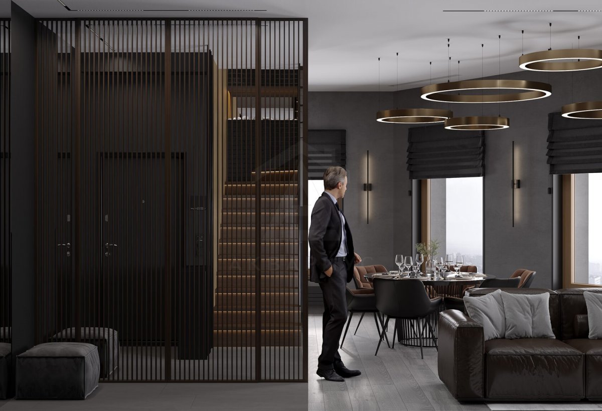 Дизайн двухуровневой квартиры 165 м2. Кухня-гостиная. Москва